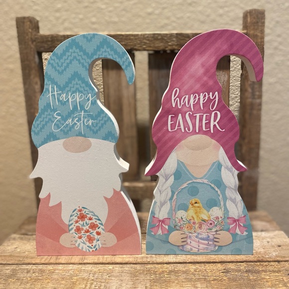 Easter Gnomes Signs For Tier Tray Decor Set Of 2, Happy Easter Gnomes Wood Signs - Picture 9 of 15